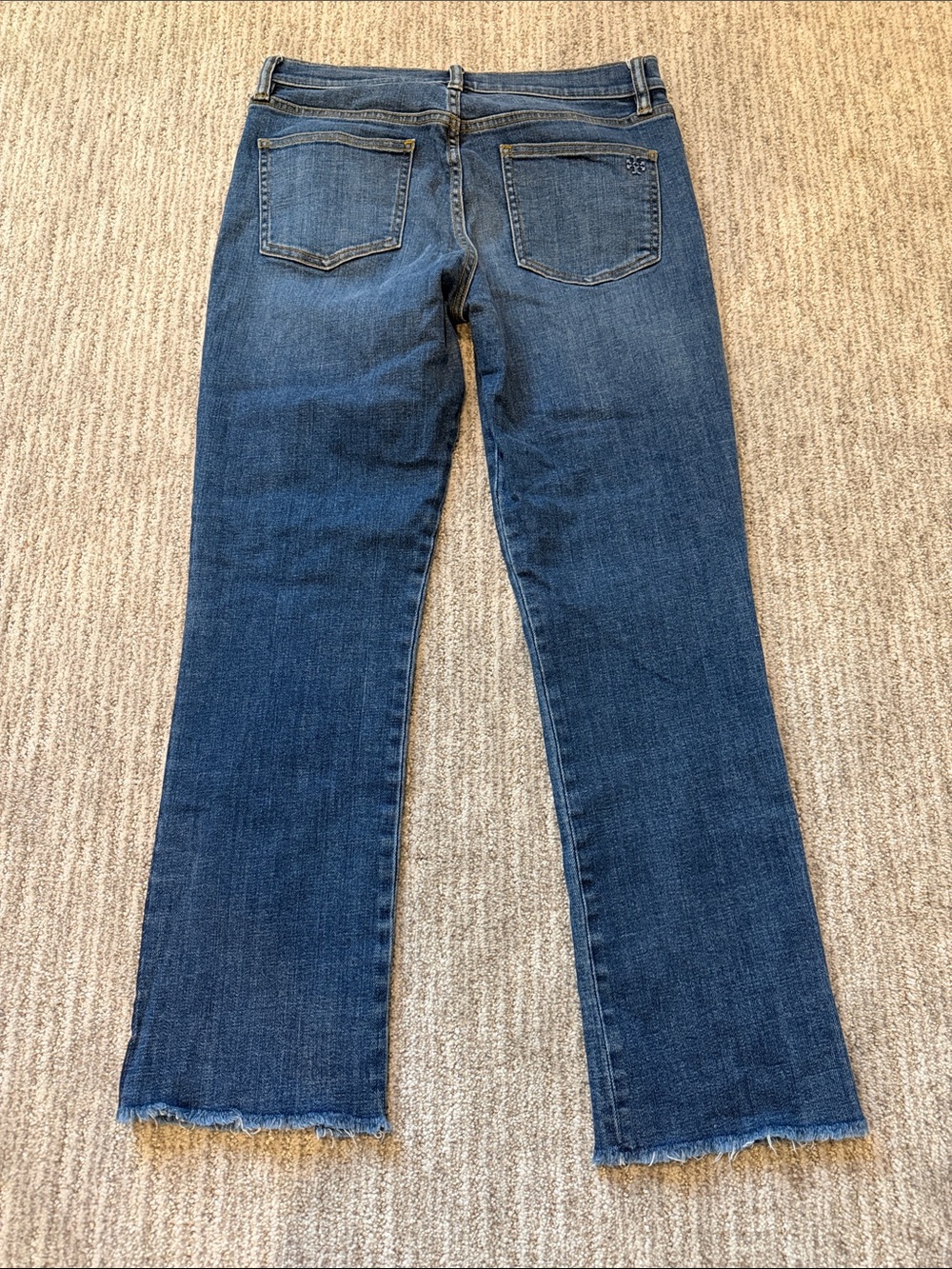 Tory Burch Two-Tone Dark raw hem Straight leg Jeans - Picture 5 of 5